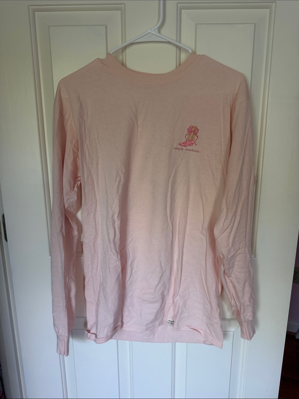 Simply Southern Pink Crewneck Long Sleeve Tee with Chest Accent